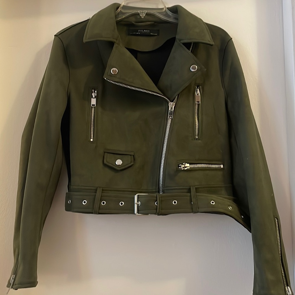 Zara Faux Suede Cropped Biker Jacket - size Large